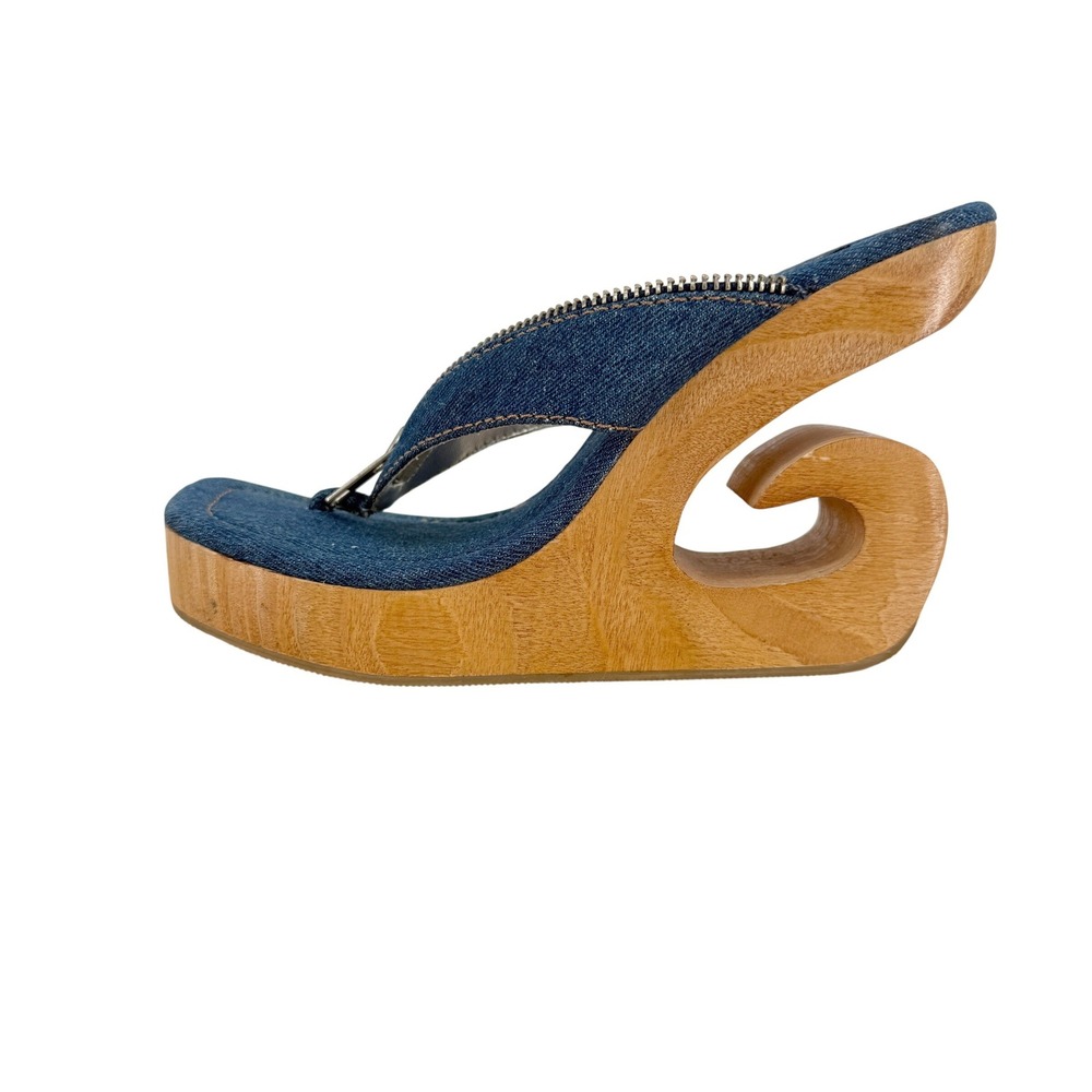 Delicious Denim Y2K Heart Cutout Wooden Wedge Platform Sandals Size 6.5